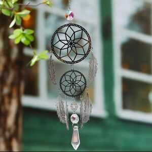 New Silver Dreamcatcher Indoor/Outdoor Crystal Hanging SunCatcher w/keychaingift